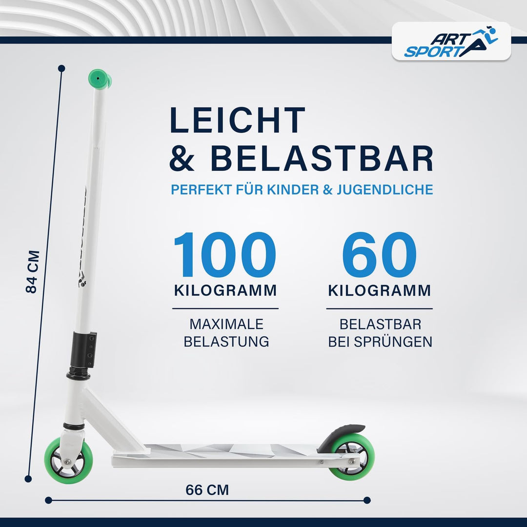 ArtSport Stunt Scooter mit 360° Lenkung, ABEC 9 Kugellager, 100 mm PU Räder & Griptape, Funscooter f