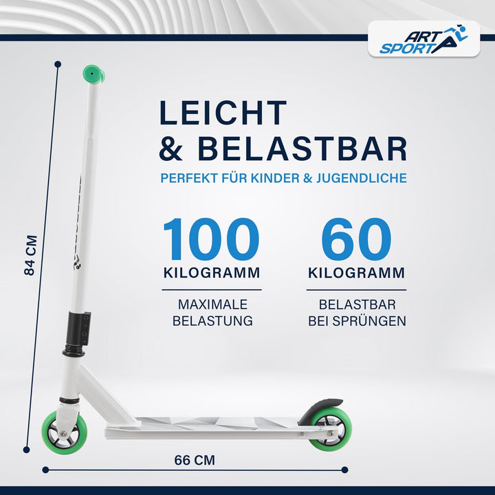 ArtSport Stunt Scooter mit 360° Lenkung, ABEC 9 Kugellager, 100 mm PU Räder & Griptape, Funscooter f