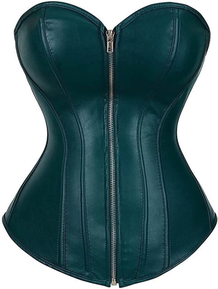 Josamogre Leder Korsett Top Damen Corsage Reissverschluss Sexy 5XL Army Green, 5XL Army Green