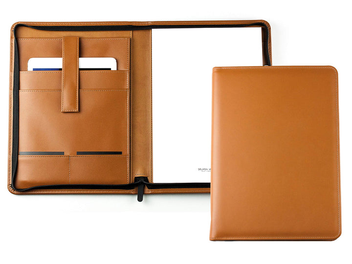 DELMON VARONE - Personalisierbare Tablet Schreibmappe DIN A4 aus Premium Boxcalf Leder braun, Organi