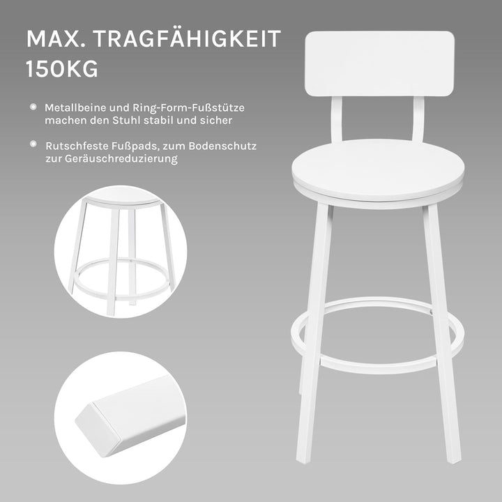 WOLTU Barhocker 2er Set, Küchenhocker Kücheninsel, Barstuhl rund, Tresenhocker mit Rückenlehne Fusss