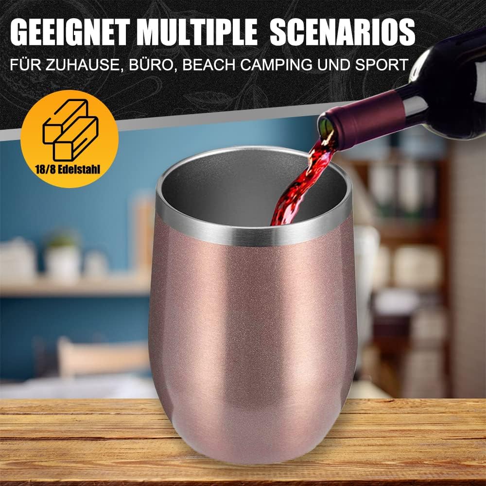 Wein Becher to go,2 Stück Weinglas to go,Edelstahl Weinbecher Isoliert mit Deckel,Sekt Camping Gesch