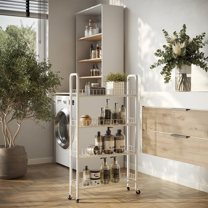 Vicco Rollregal Rolivo, Weiss, 58 x 15 cm mit 4 Fächern, auf Rollen flexibel positionierbar für schm