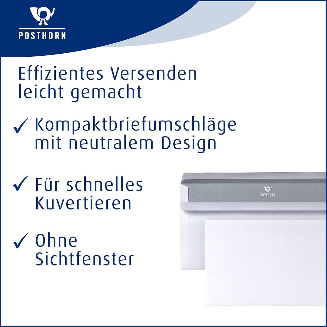 POSTHORN Briefumschläge ohne Fenster 125 x 235 mm (1000 Stück), Umschläge selbstklebend, Kuvert mit