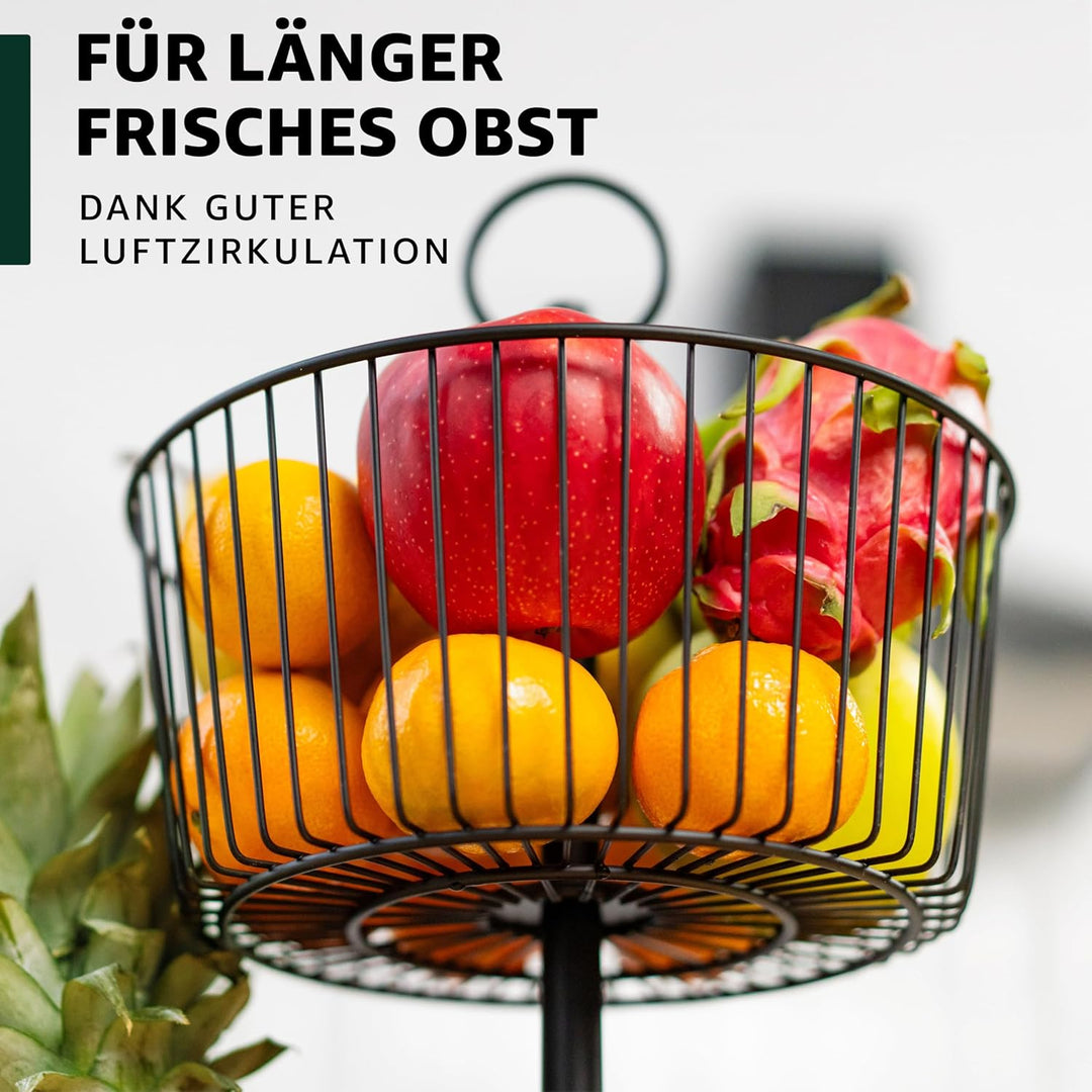 DEKOFY® Obst Etagere Schwarz - Obstkorb in zeitlosem Design - Obstschale Schwarz - Obstkorb Etagere