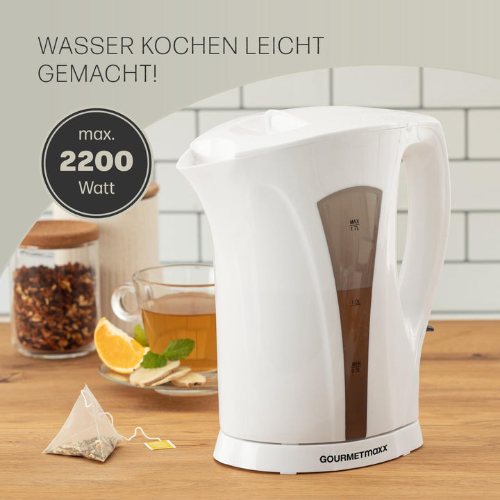 GOURMETmaxx Wasserkocher 1,7 l | Schlichtes Design, kabellose Flexibilität & automatische Abschaltun