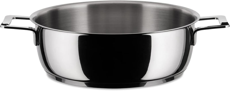 Alessi "POTS & PANS" Flache Kasserolle mit zwei Griffen aus Edelstahl, 24 cm, 24 cm