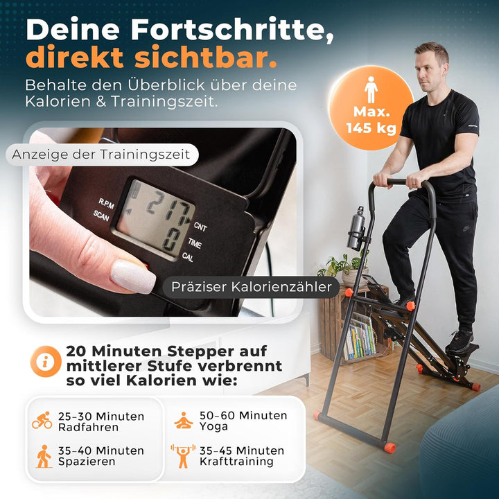 Stairmaster für Zuhause – Movana Treppensteiger Fitnessgerät mit 3 Schwierigkeitsstufen, Testsieger,