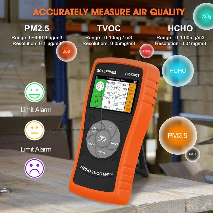 luftqualitätsmonitor,GR-5800S HCHO/TVOC Detektor mit PM2.5 Partikelzähler, Multifunktionaler Luftgas