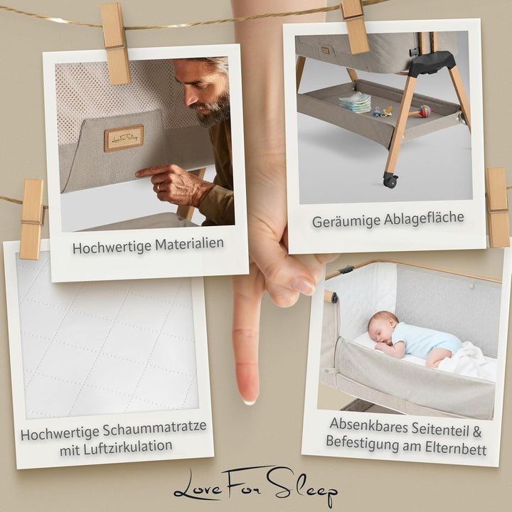 SnooBee Babybett Beistellbett Baby &amp; Co-Sleeper – Höhenverstellbares Babybett mit Matratze, Rollen m