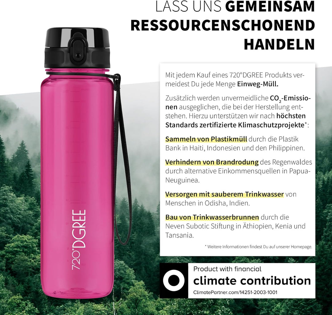 720°DGREE Trinkflasche 650ml “uberBottle“ crystalClear +Sieb - BPA-Frei - Auslaufsichere Wasserflasc