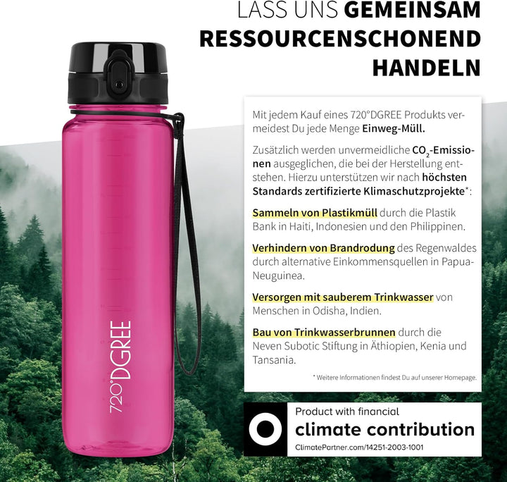 720°DGREE Trinkflasche 650ml “uberBottle“ crystalClear +Sieb - BPA-Frei - Auslaufsichere Wasserflasc