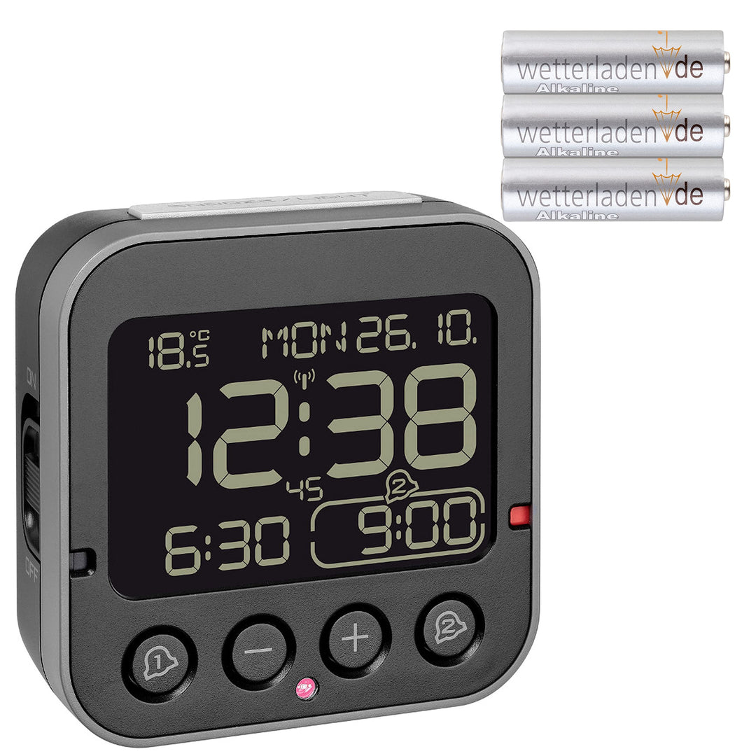 TFA Dostmann 60.2552.01 Bingo 2.0 digitaler Funk-Wecker mit Temperaturanzeige und Negativ-Display (s