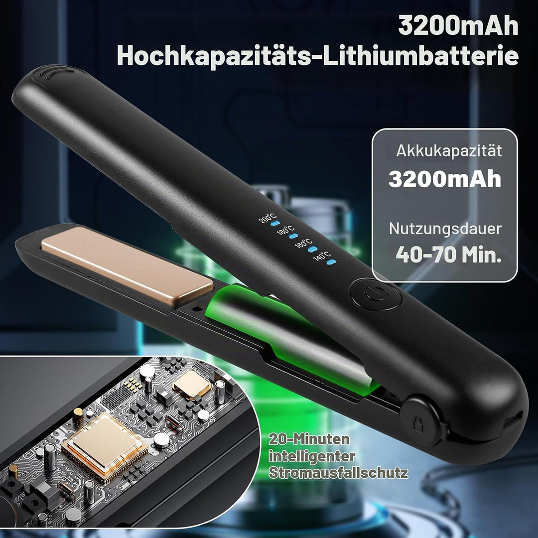 Mini 2-in-1 kabelloses Glätteisen und Lockenstab für Kurze, lockiges und langes Haar - tragbarer Rei