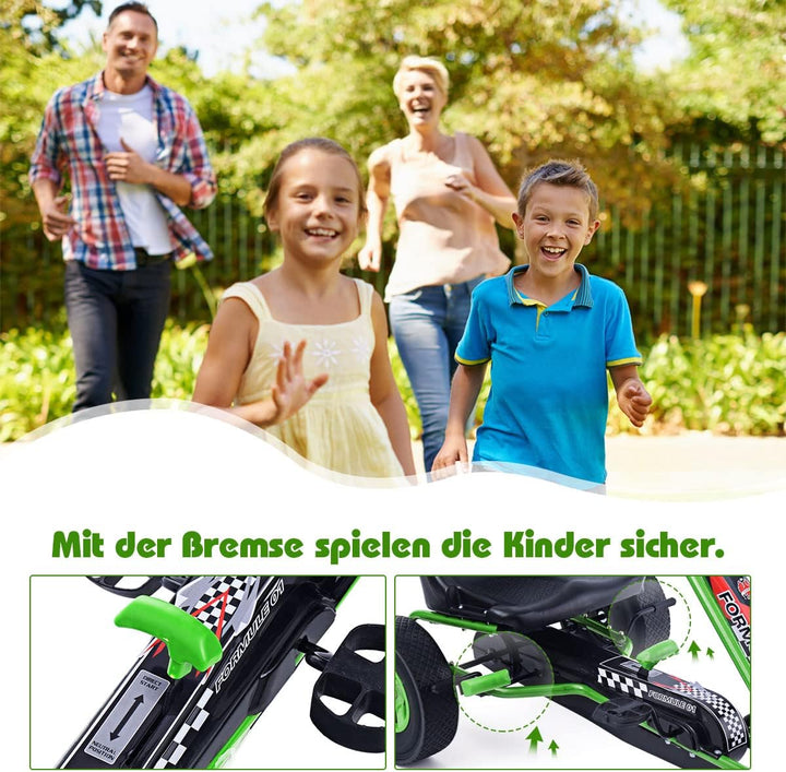 GOPLUS Gokart ab 3-8 Jahre, Kinderfahrzeug mit Verstellbarem Sitz, Tretauto aus Gummireifen, Flexibl