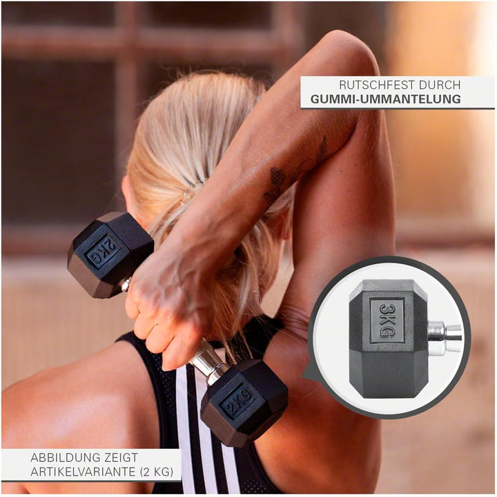 Sport-Tec Hex Kompakthantel aus Gummi, Hexagon-Hantel, Krafttraining, Fitness Hantel, Muskelaufbau,