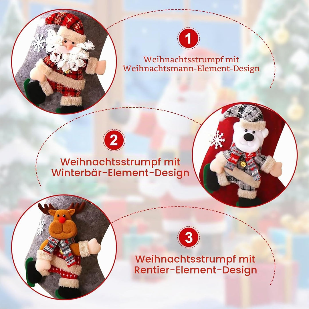 Nikolausstrumpf 3er Set, Personalisiert Grosser 3D Weihnachtsstrumpf, Nikolausstiefel zum Befüllen B
