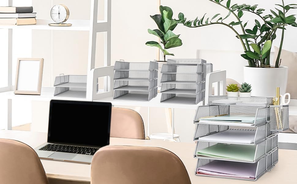 EXERZ Papierablage, 6 Stück, einschliesslich 4 x stapelbarer Sortierer, 1 x oberes Tablett, 1 x seit