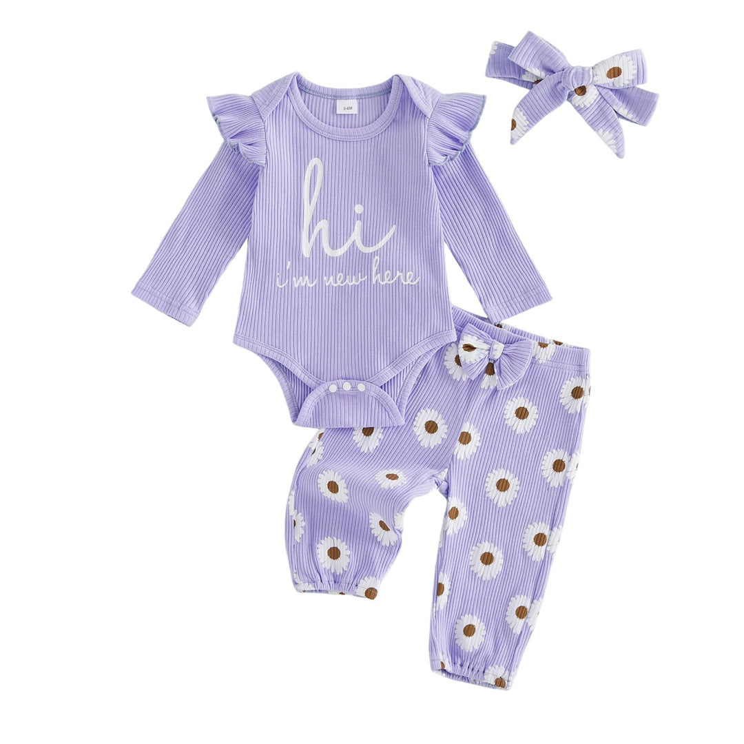 Baby Mädchen Winter Kleidung Set | Neugeborene 3tlg Outfit,Langarm Rüchen Body Tops + Gänseblümen Ho
