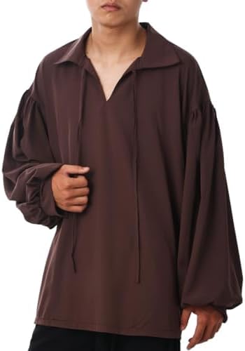 COSDREAMER Herren Piratenhemd Kolonial Shirt Renaissance Dichter Hemd Bluse XXL Kaffee, XXL Kaffee