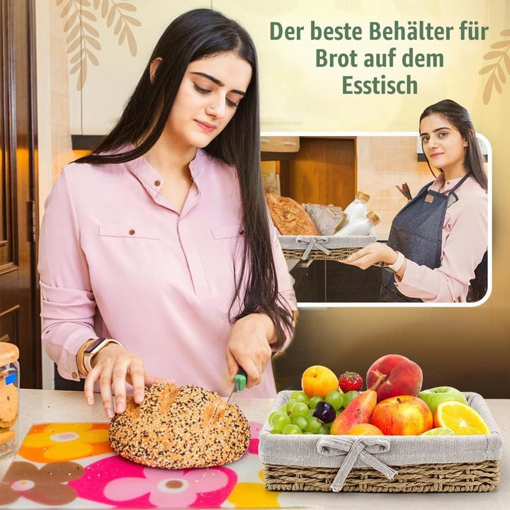 Brotkorb 3er Set Brotkörbchen aus Papierseil Handgewebter Brotkorb Geflochten Brötchenkorb Aufbewahr