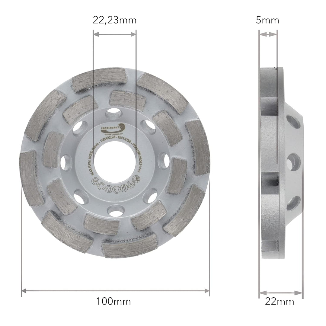 PRODIAMANT Premium Diamant-Schleiftopf Beton universal 100 mm x 22,2 mm Schleifscheibe doppelreihig,