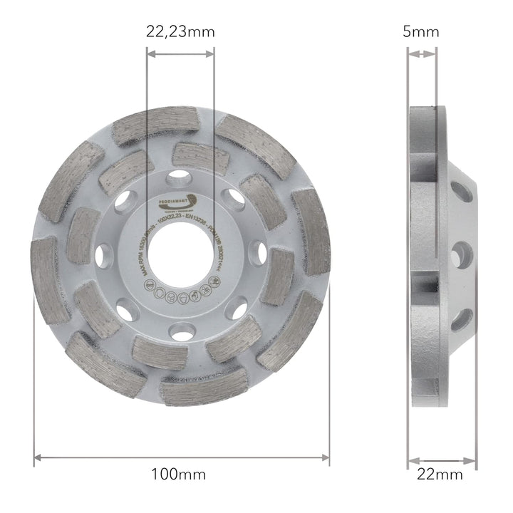 PRODIAMANT Premium Diamant-Schleiftopf Beton universal 100 mm x 22,2 mm Schleifscheibe doppelreihig,
