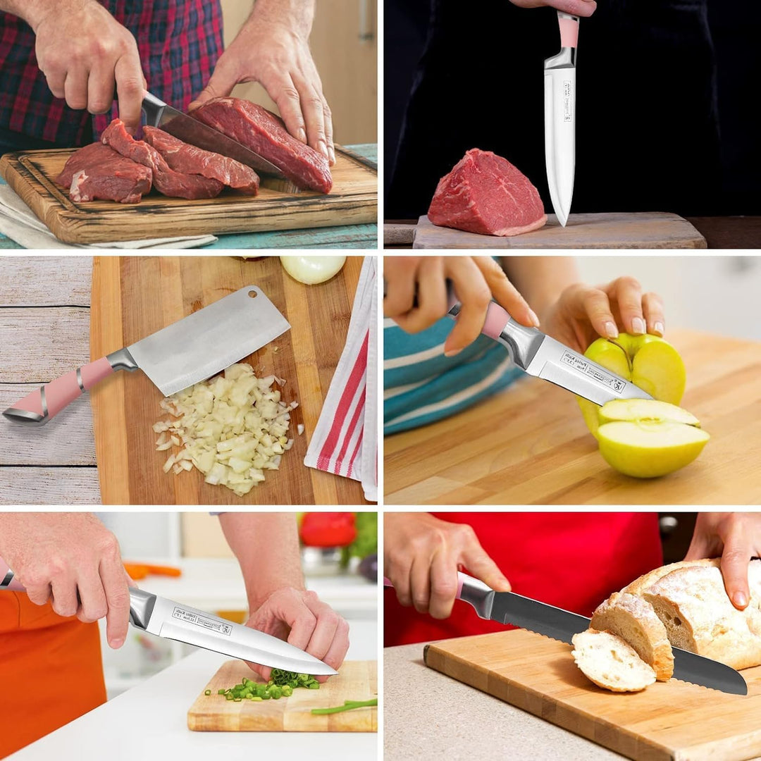 Küchenmesser-Set,9-Stücke Rosa Sharp Non-Stick beschichtet Chef Messer Block Set, Edelstahl Messer S