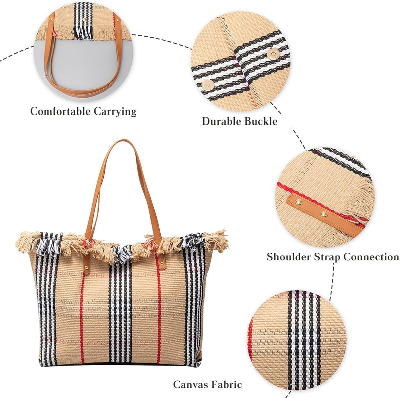 CORIOS Damen Canvas Handtasche Sommer Strand Tasche Grosse Schultertasche Böhmische Tote Beutel Bunt