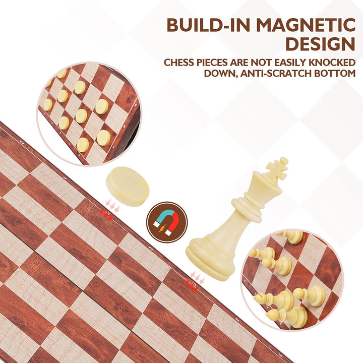 Peradix Schachspiel Magnetisch Dame Spiel 2 in 1, 30x30 cm Einklappbar Schachbrett Schach mit Aufbew