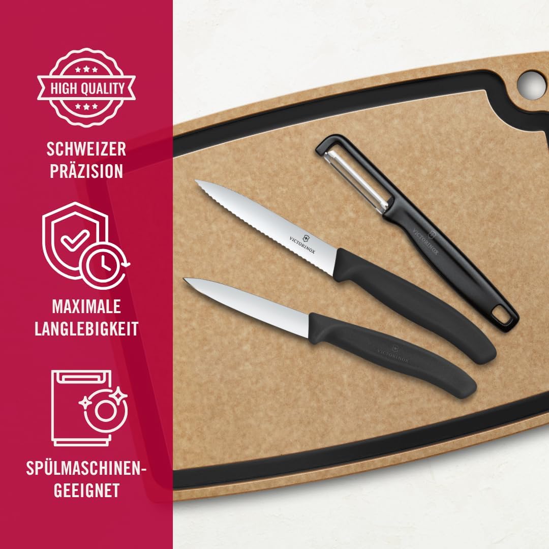 Victorinox Swiss Classic Gemüsemesser Set mit Sparschäler, Schälmesser und Tomatenmesser, 3-teilig,