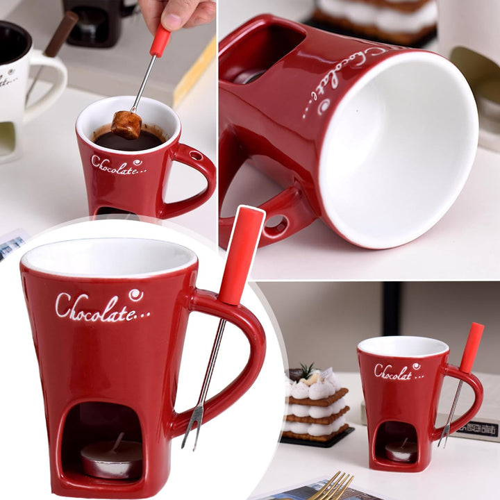 Schokoladen Fondue Becher Set, 200 ml Keramik Schokoladenfondue Tasse, Rot Schokofondue Tasse mit Ga