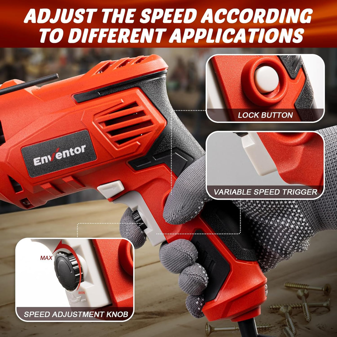 ENVENTOR 900W Schlagbohrmaschine, Elektrische Bohrmaschine mit 36 Stück Zubehör, 2-in-1 Funktion,