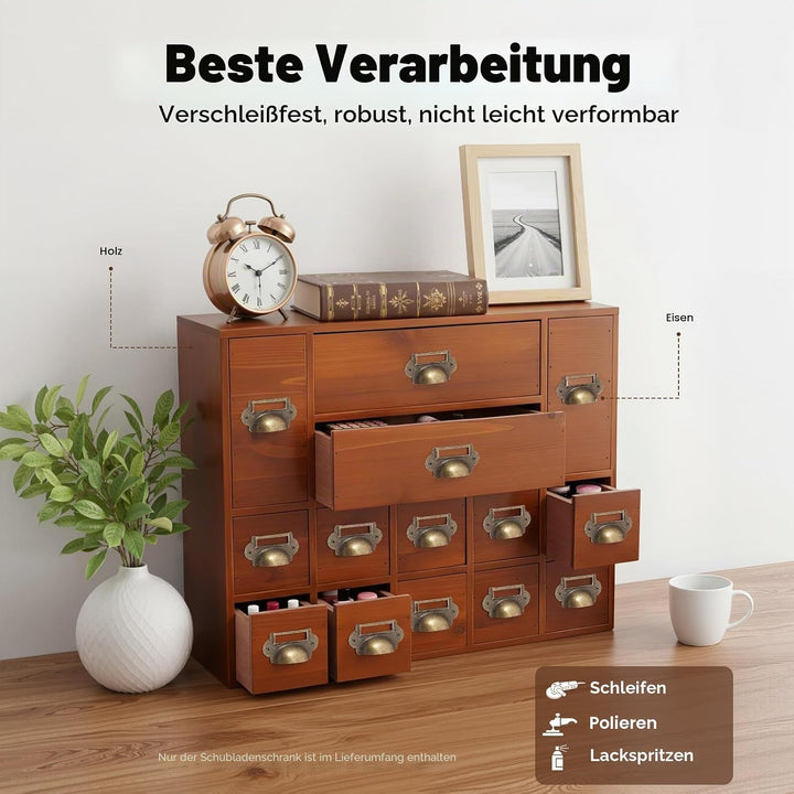 Mini Kommode mit 14 Schubladen Vintage Schubladenschrank Holz-Apothekerschrank für den Tisch geeigne