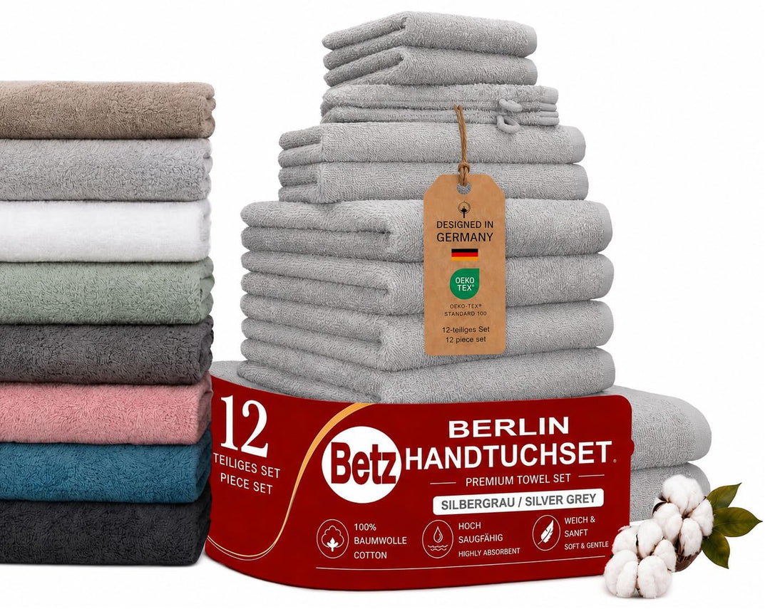 Betz 12 TLG. Handtuch Set Berlin 100% Baumwolle 2 Liegetücher 4 Handtücher 2 Gästetücher 2 Seiflappe