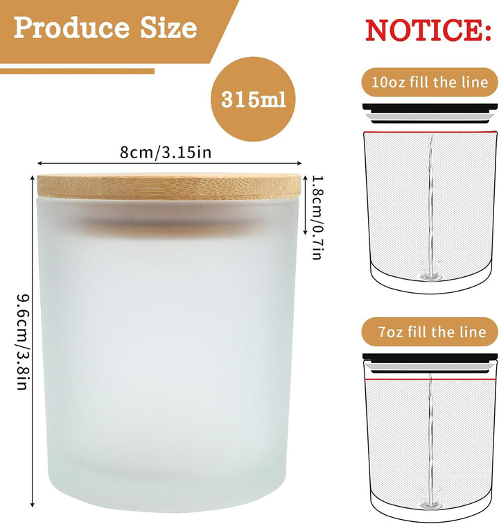 8 Pace Milchglas-Kerzengläser mit Bambusdeckel, leere Gläser (315 ml) für die Herstellung von Kerzen