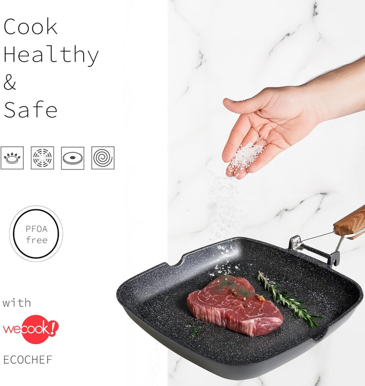 WECOOK! Ecochef Titan Grillpfann Induktion Glatter, 20 x 20 cm, Antihaftbeschichtung QUANTANIUM Ökol