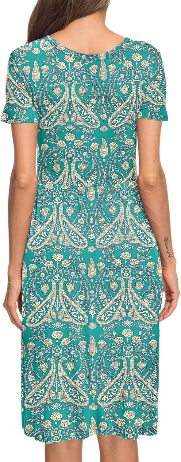 AUSELILY Damen Kleider Sommer Sommerkleider Knielang Kurzarm Empire Freizeitkleid Schicke Shirtkleid
