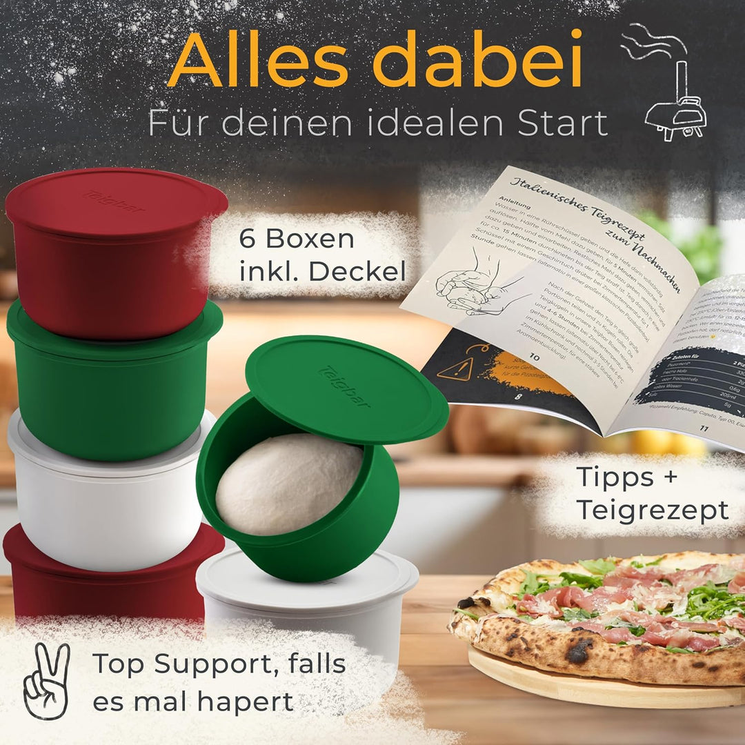 Teigbar« Pizzaballenbox mit Deckel, 6er Set »Italia« - platzsparende Teigbox aus löse-leichtem Silik
