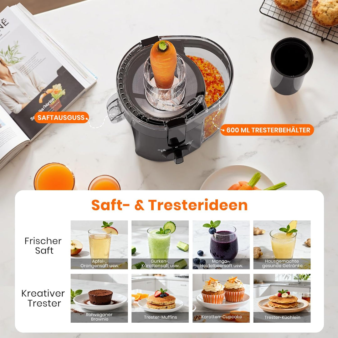Elektrischer Entsafter 400W Zentrifugalentsafter Saftpresse Juice Mit 65mm Einfüllöffnung Und 600ML