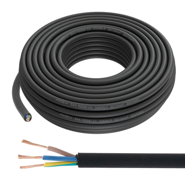 Firmerst Gummikabel 3x1mm² Stromkabel Aussenbereich 25 Meter, Wetterfest und Flexibel für Gartenbele