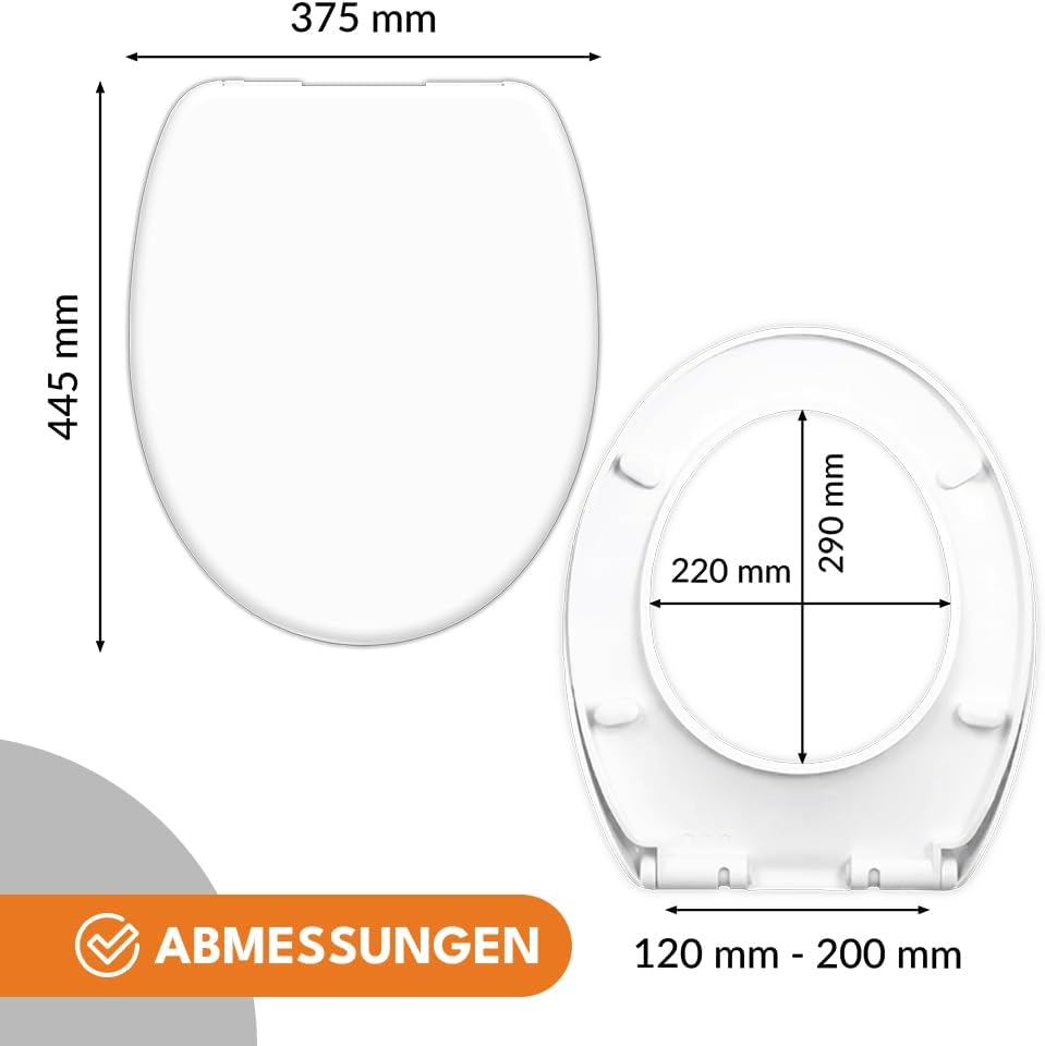 Toilettendeckel mit Absenkautomatik - WC Sitz mit Softclose, Schnellverschluss & Befestigung 12-20 c