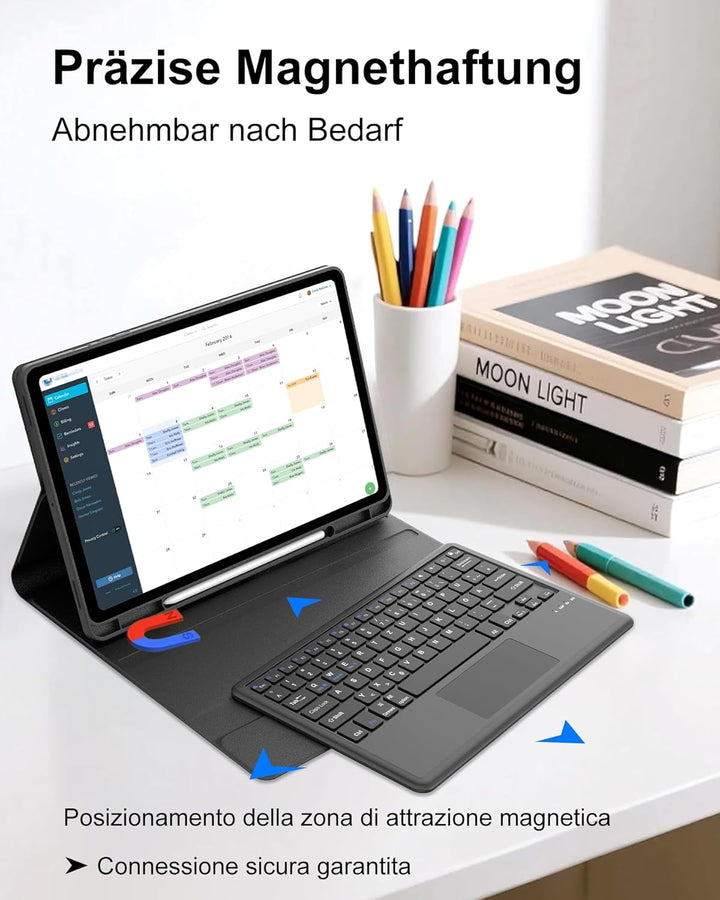 Für Galaxy Tab S10 FE+ Hülle mit Trackpad Tastatur – Deutsches QWERTZ-Layout, Präzisions-Touchpad fü