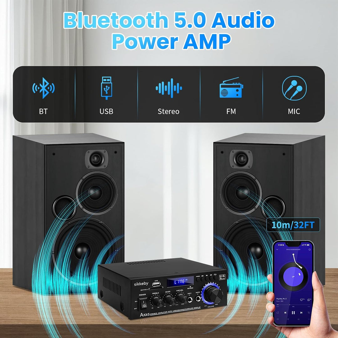 HiFi-Verstärker AK45 Mini Bluetooth Stereo-Audioverstärker Receiver 12V/ 220V 400W 2 Kanäle Digitale