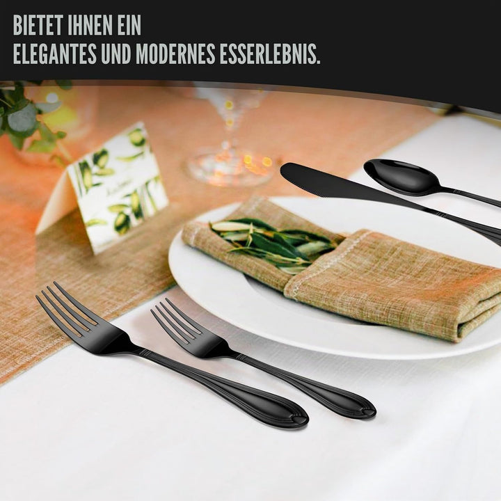univionlions Besteck Set 8 Personen- 40 teiligs Schwarzes Besteckset | Premium Edelstahl Poliertes E