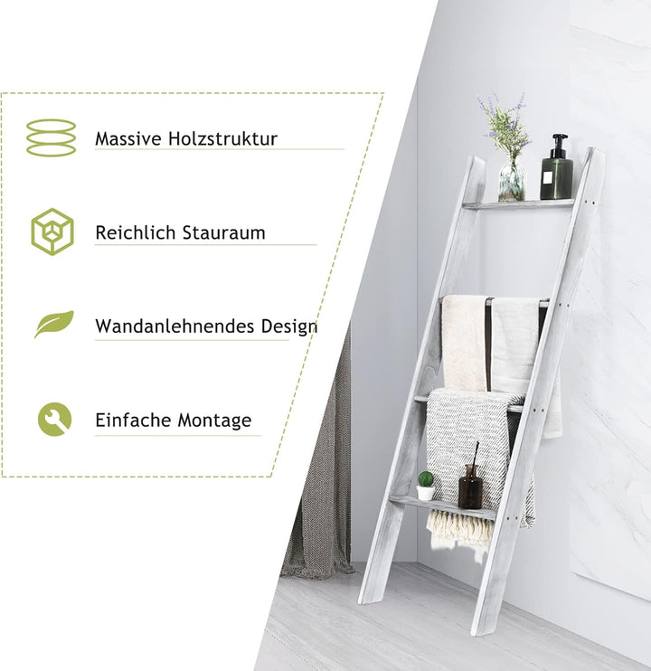 GOPLUS 4 Ebenen Handtuchständer, Handtuchleiter Holz, Handtuchständer Leiterregal, 4 Handtuchstangen