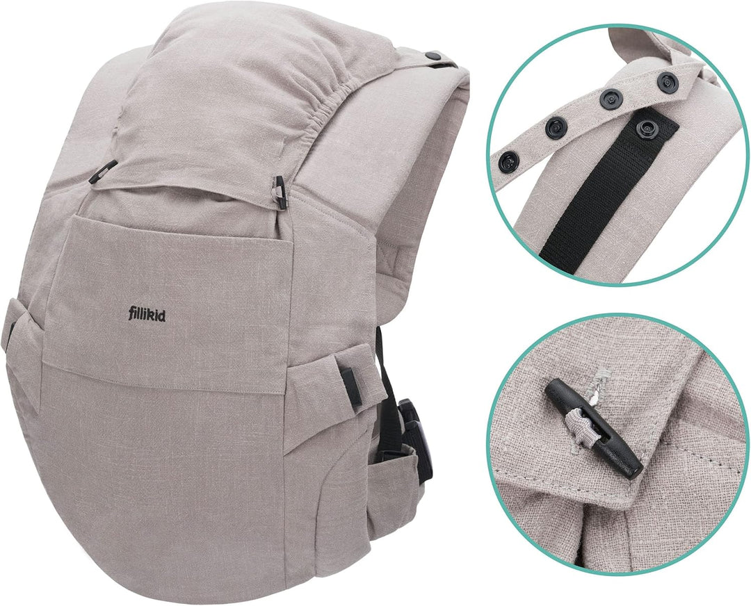 Fillikid Babytrage Natural - Kindertrage aus Baumwolle und Brennesselfaser Stoff, multifunktionale T