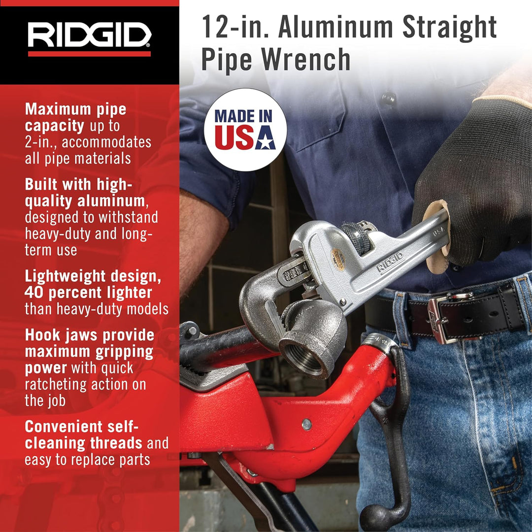 RIDGID 47057 Modell 812 gerade Aluminium-Rohrzange, 12" Sanitär-Schraubenschlüssel 12 inch, 12 inch