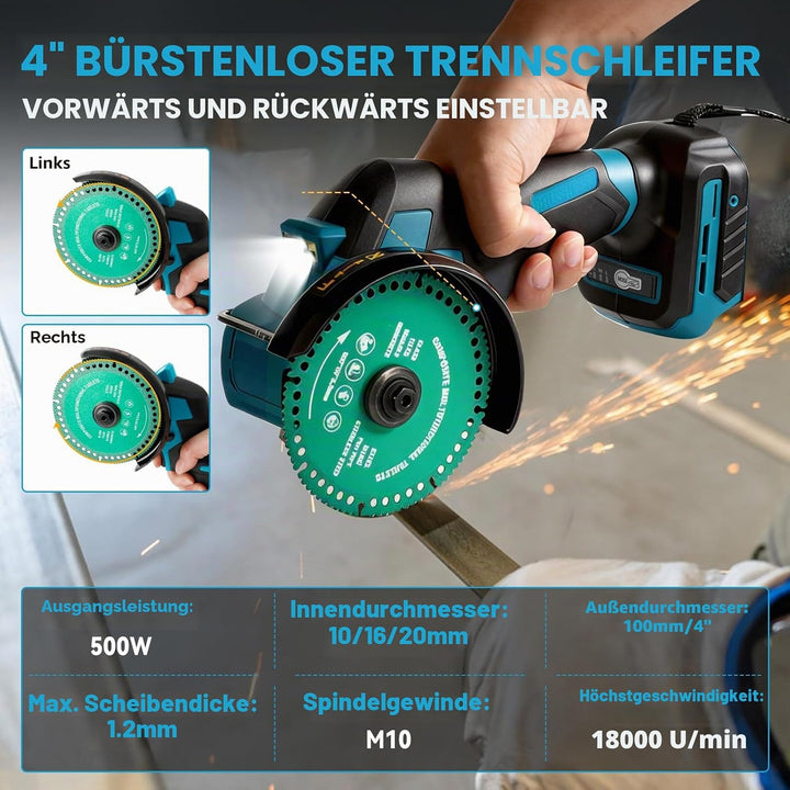 Akku-Winkelschleifer für Makita 18 V, bürstenloser Mini-Winkelschleifer, 18000 U/min, 100 mm, kleine