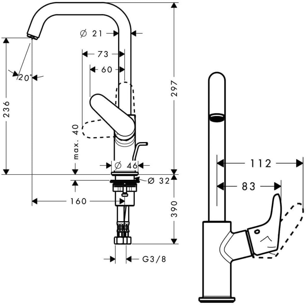 hansgrohe Wasserhahn Focus (Armatur mit Auslauf Höhe 240mm, Zugstangen-Ablaufgarnitur und Schwenkaus
